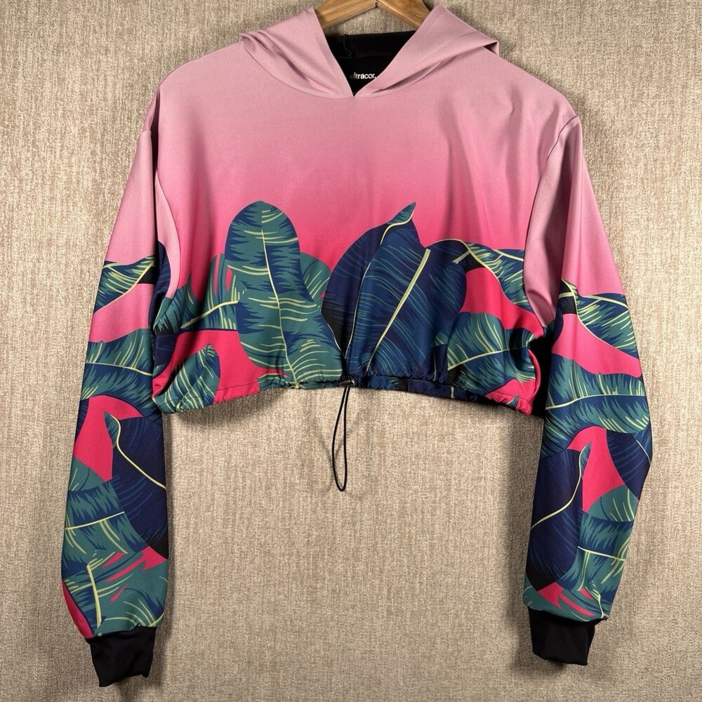 Ultracor Womens Palm Leaf Print Pyxis Hoodie Sweater Small Tropical Athletic